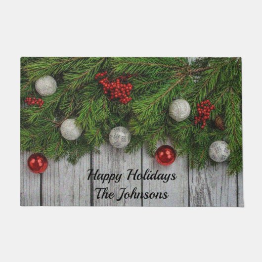 Festive Holiday Red Green & Silver Deurmat (Voorkant)