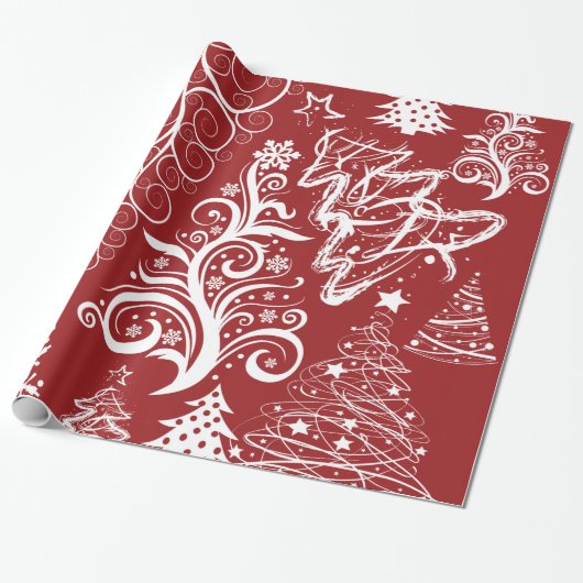 Festive Holiday Red Kerstmis - Patroon Cadeaupapier (Uitgerold)