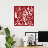 Festive Holiday Red Kerstmis - Patroon Poster (Thuiskantoor)