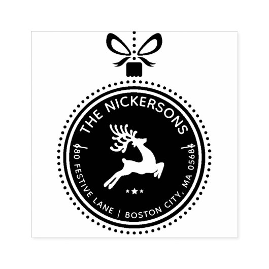 Festive Holiday Reindeer Ornament Return Address Rubberstempel (Afrduk)