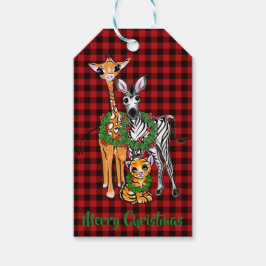 Festive Holiday safari vrienden, rode zwarte vlek Cadeaulabel