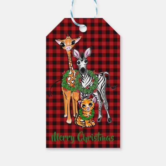 Festive Holiday safari vrienden, rode zwarte vlek Cadeaulabel (Voorkant)