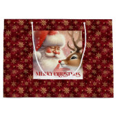 Festive Holiday Santa and Rudolph Christmas Bag Groot Cadeauzakje (Voorkant)