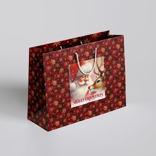 Festive Holiday Santa and Rudolph Christmas Bag Groot Cadeauzakje