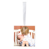 Festive Holiday Silver Bow 4 Familie Foto's & Naam Ornament (Rechts)