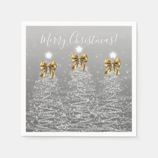 Festive Holiday Silver Christmas Trees Gold Bows Servet (Voorkant)