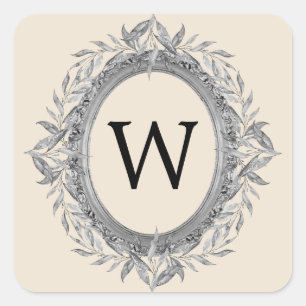 Festive Holiday Silver Grey Leaves Wreater Monogra Vierkante Sticker