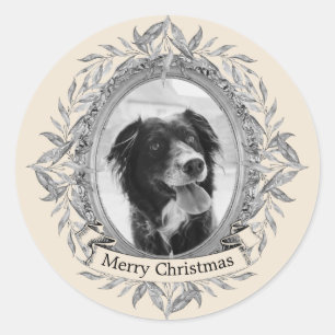 Festive Holiday Silver Grey Leaves Wreatfoto Ronde Sticker