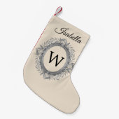 Festive Holiday Silvery Leaves met groot monogram Kleine Kerstsok (Voorkant (Hangend))