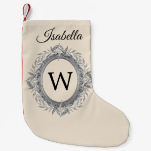 Festive Holiday Silvery Leaves met groot monogram Kleine Kerstsok