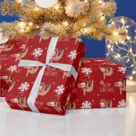 Festive Holiday Sloths Persoonlijke kerstomslag Cadeaupapier