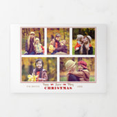 Festive Holiday Typography Five-Photo Collage Drieluik Wenskaart (Cover)
