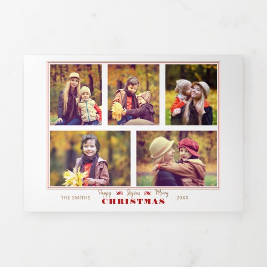 Festive Holiday Typography Five-Photo Collage Drieluik Wenskaart (Cover)