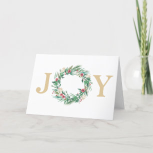 Festive Holiday Waterverf JOY Wreatfoto Card Feestdagen Kaart