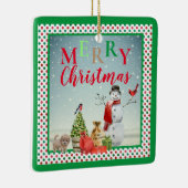 Festive Holiday Winter Snowman Scene Keramisch Ornament (Rechts)