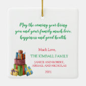 Festive Holiday Winter Snowman Scene Keramisch Ornament (Achterkant)