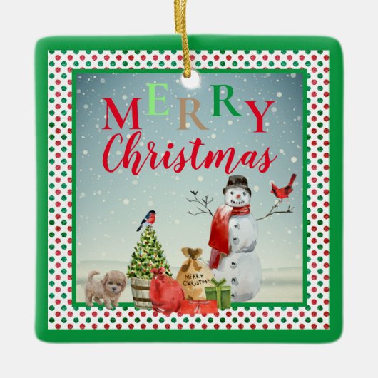 Festive Holiday Winter Snowman Scene Keramisch Ornament (Voorkant)