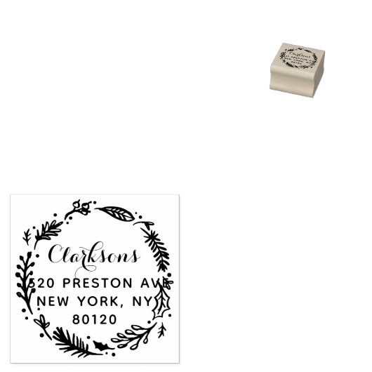 Festive Holiday WreatCustom Return-adres Rubberstempel (Gestempeld)