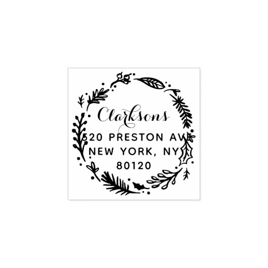 Festive Holiday WreatCustom Return-adres Rubberstempel (Afrduk)