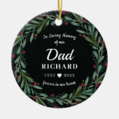 Festive Holiday WreatDad Memorial Foto terug Keramisch Ornament (Voorkant)
