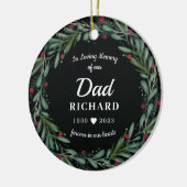 Festive Holiday WreatDad Memorial Foto terug Keramisch Ornament (Links)