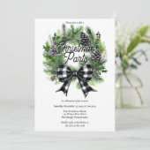 Festive Holiday Wreath BW Bow Christmas Party  Feestdagenkaart (Staand voorkant)