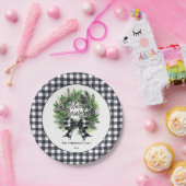 Festive Holiday Wreath BW Bow Merry Christmas  Papieren Bordje (Feest)