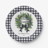 Festive Holiday Wreath BW Bow Merry Christmas  Papieren Bordje (Voorkant)