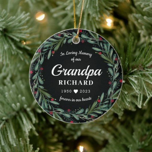 Festive Holiday Wreath Grandpa Memorial Keramisch Ornament (Boom)