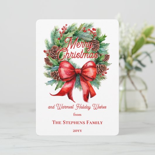 Festive Holiday Wreath Merry Christmas Non-Photo Feestdagenkaart (Staand voorkant)