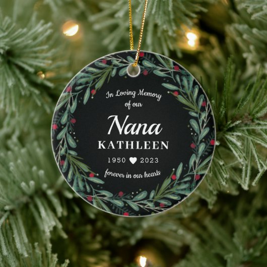 Festive Holiday Wreath Nana Memorial Keramisch Ornament (Boom)