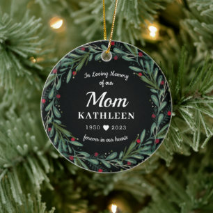 Festive Holiday Wreatma Memorial Foto terug Keramisch Ornament