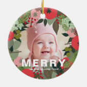 Festive Holiday Wreator with Joy Typography Foto Keramisch Ornament (Achterkant)