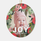 Festive Holiday Wreator with Joy Typography Foto Keramisch Ornament (Links)
