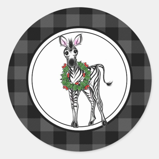 Festive Holiday Zebra, heilig, troebel, grijs Ronde Sticker (Voorkant)