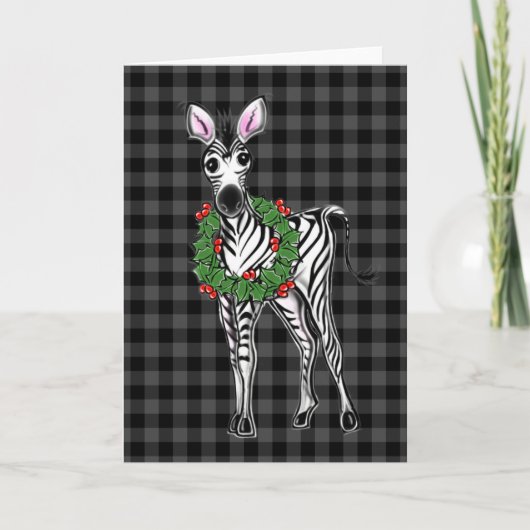Festive Holiday Zebra Holly, grijze buffel Kaart (Voorkant)