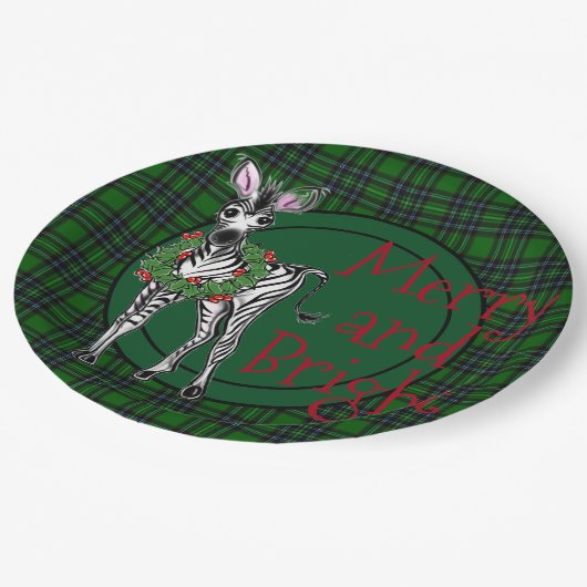 Festive Holiday Zebra Holly | groene vlecht Papieren Bordje (Gekanteld)