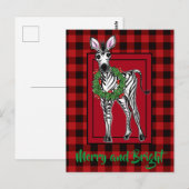 Festive Holiday Zebra Holly | rode buffel Briefkaart (Voorkant / Achterkant)