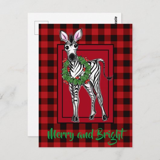 Festive Holiday Zebra Holly | rode buffel Briefkaart (Voorkant / Achterkant)
