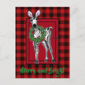 Festive Holiday Zebra Holly | rode buffel Briefkaart (Voorkant)