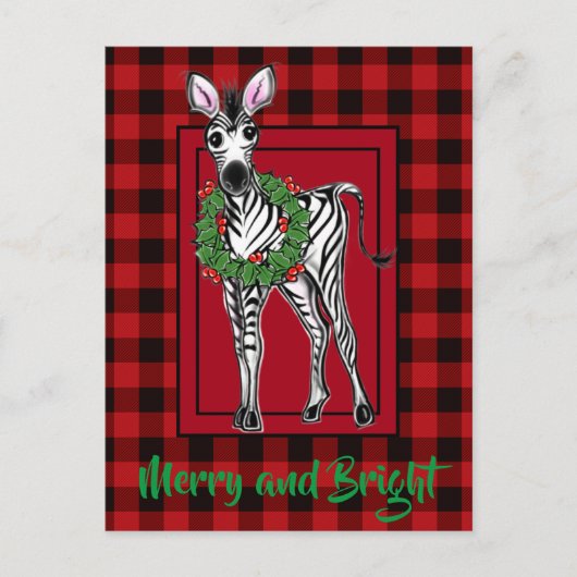 Festive Holiday Zebra Holly | rode buffel Briefkaart (Voorkant)
