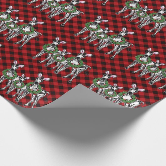 Festive Holiday Zebra Holly | rode buffel Cadeaupapier (Hoek)