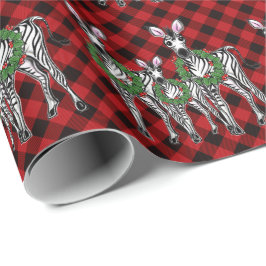 Festive Holiday Zebra Holly | rode buffel Cadeaupapier
