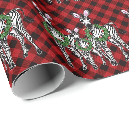 Festive Holiday Zebra Holly | rode buffel Cadeaupapier (Rol Hoek)