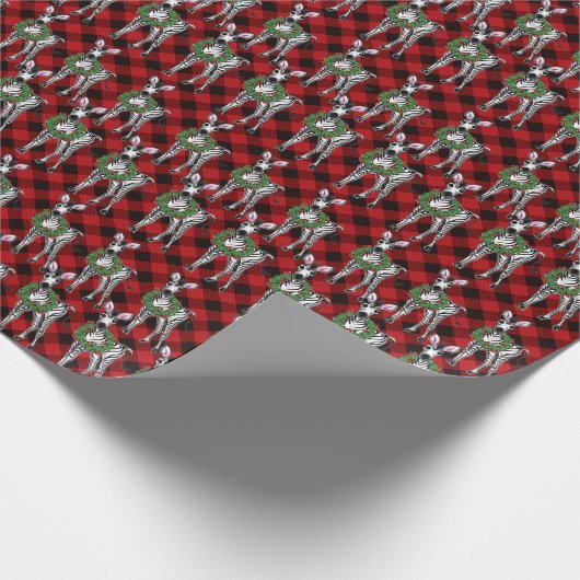 Festive Holiday Zebra Holly | rode buffel Cadeaupapier (Hoek)