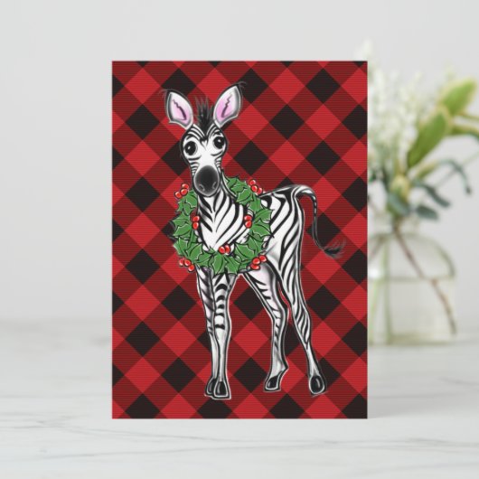 Festive Holiday Zebra Holly | rode buffel Kaart (Staand voorkant)