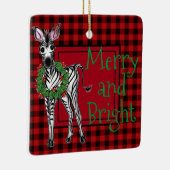 Festive Holiday Zebra Holly | rode buffel Keramisch Ornament (Rechts)