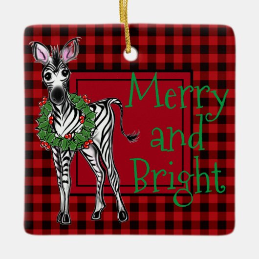 Festive Holiday Zebra Holly | rode buffel Keramisch Ornament (Voorkant)