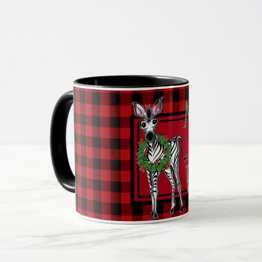 Festive Holiday Zebra Holly | rode buffel Mok (Voorkant links)