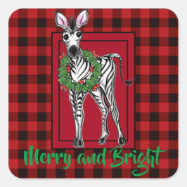 Festive Holiday Zebra Holly | rode buffel Vierkante Sticker